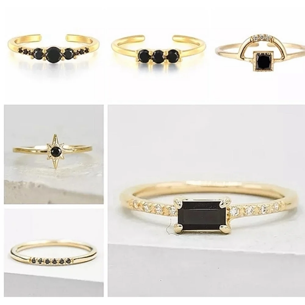NEW Women's‎ 18k Gold Plated Sterling Baguette Black Onyx Simulated Diamond Ring